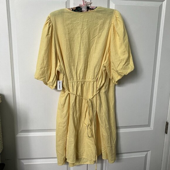 Old Navy Dress Womens 3x Yellow Wrap Puff Sleeve Mini NWT Linen Blend - Picture 7 of 11